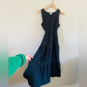 NEVER WORN : J. Crew Black Cotton Tiered Tie Waist Midi Dress NWT